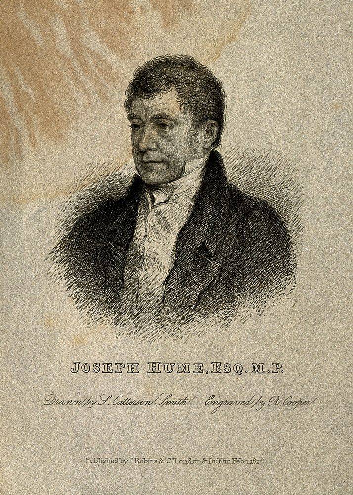 Joseph Hume. Stipple engraving by R. Cooper, 1826, after S. Catterson-Smith.