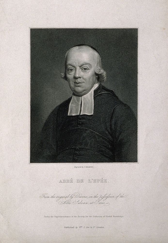 Charles Michel, Abbé de l'Epée. Stipple engraving by J. Posselwhite after C. A. Deseine.