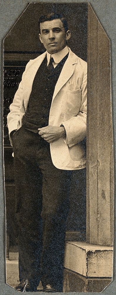 Charing Cross Hospital: full-length portrait of Basil Hood. Photograph, 1906.