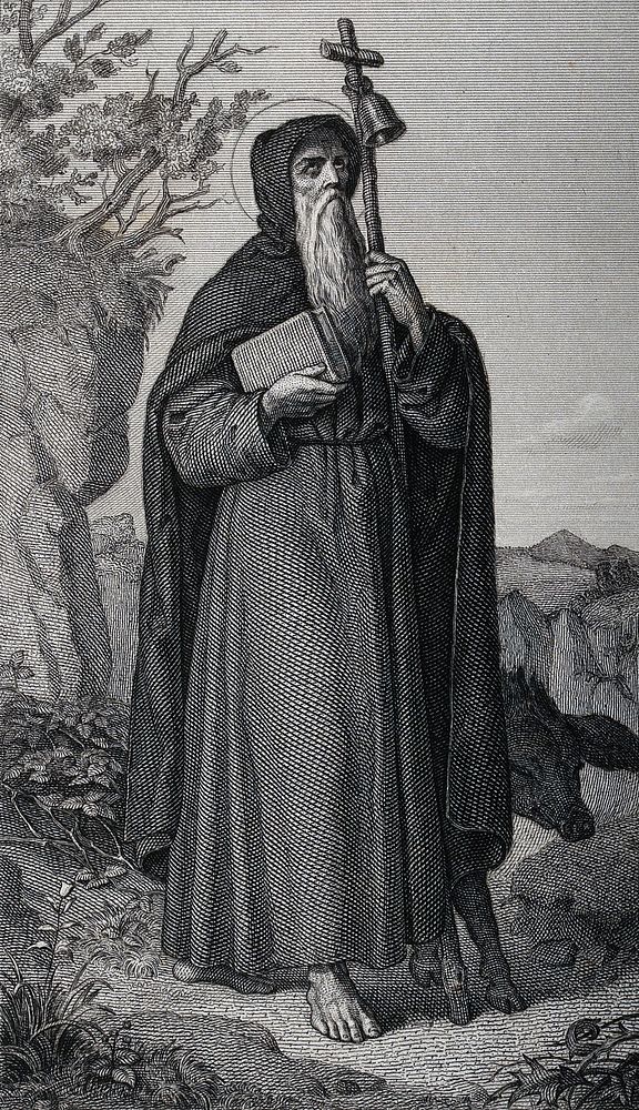 Saint Antony Abbot. Steel engraving by Rittinghaus after C. Clasen.