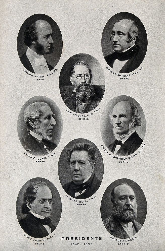Royal Microscopical Society Presidents, 1842-1857: eight portraits. Photolithograph, ca. 1880.