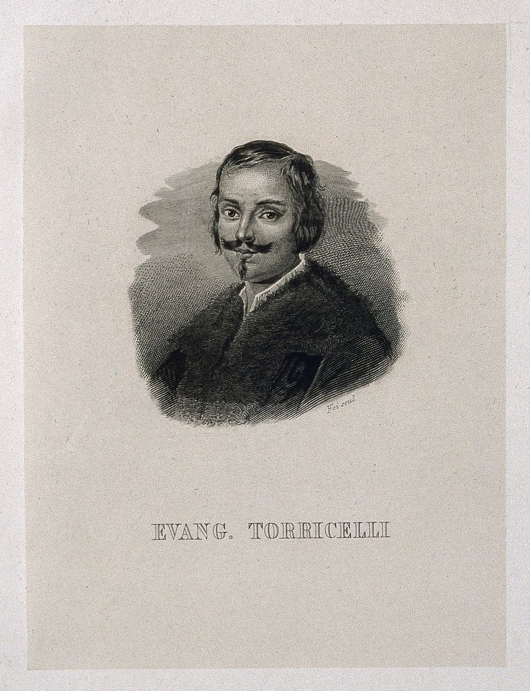Evangelista Torricelli. Line engraving by Foi, 1857.