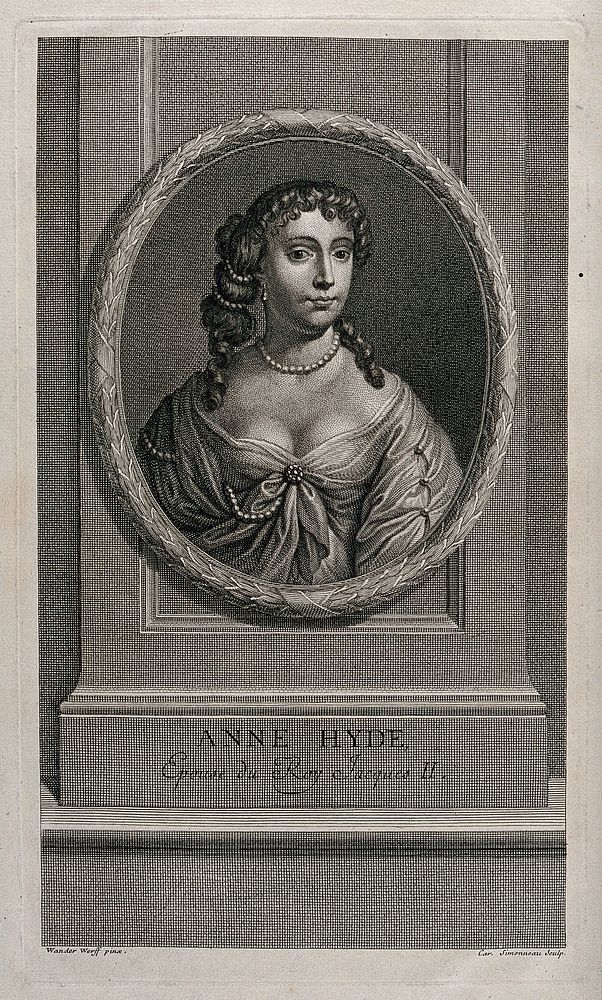 Anne Hyde. Engraving by C.L. Simonneau after A. van der Werff .