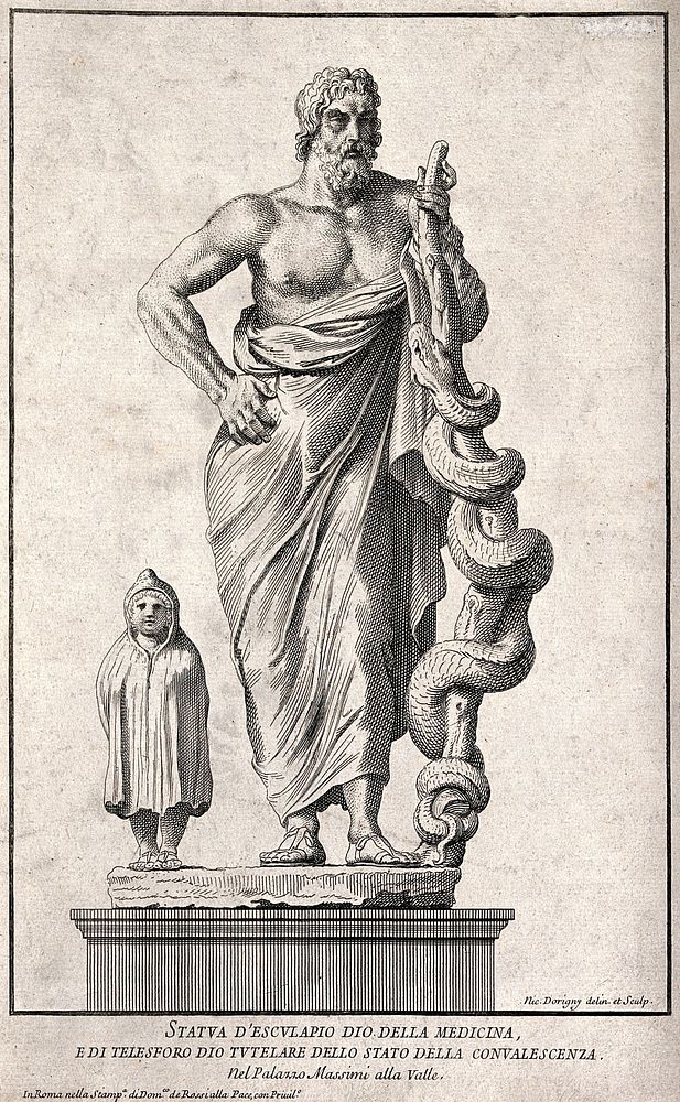 Aesculapius and Telesphorus. Etching by N. Dorigny.