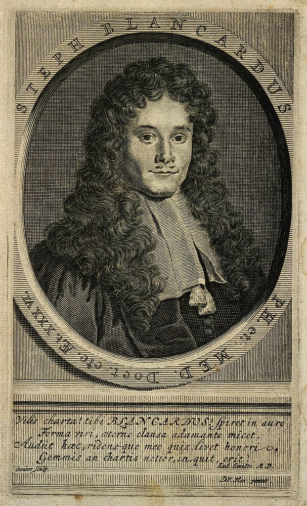Steven Blankaart. Line engraving by W. van der Gouwen after D. van der Plaats.
