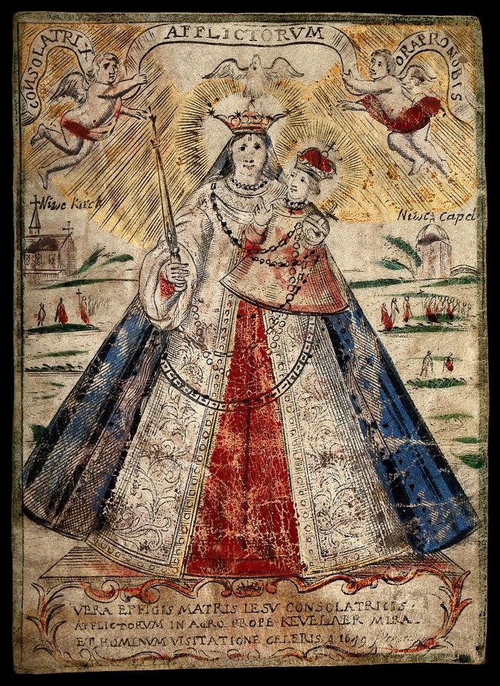 The Virgin Consoler of the Afflicted at Kevelaer. Coloured etching.