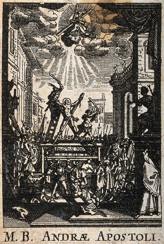 Martyrdom of Saint Andrew. Etching.