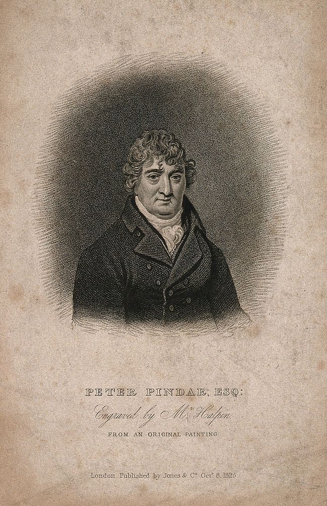 John Wolcot [Peter Pindar]. Stipple engraving by J. Halpin, 1825, after J. R. Smith.