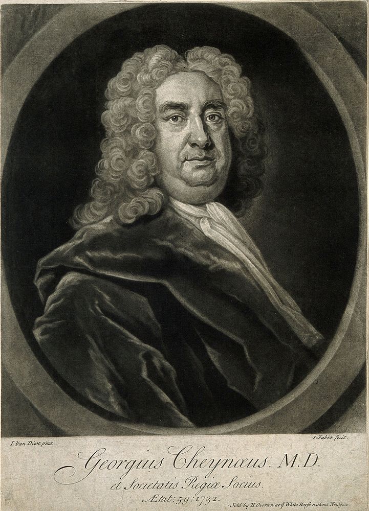 George Cheyne. Mezzotint by J. Faber, junior, 1732, after J. van Diest.