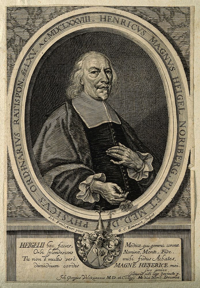Henricus Magnus Heigel. Line engraving by G. C. Eimmart, 1678, after J. P. Auer.