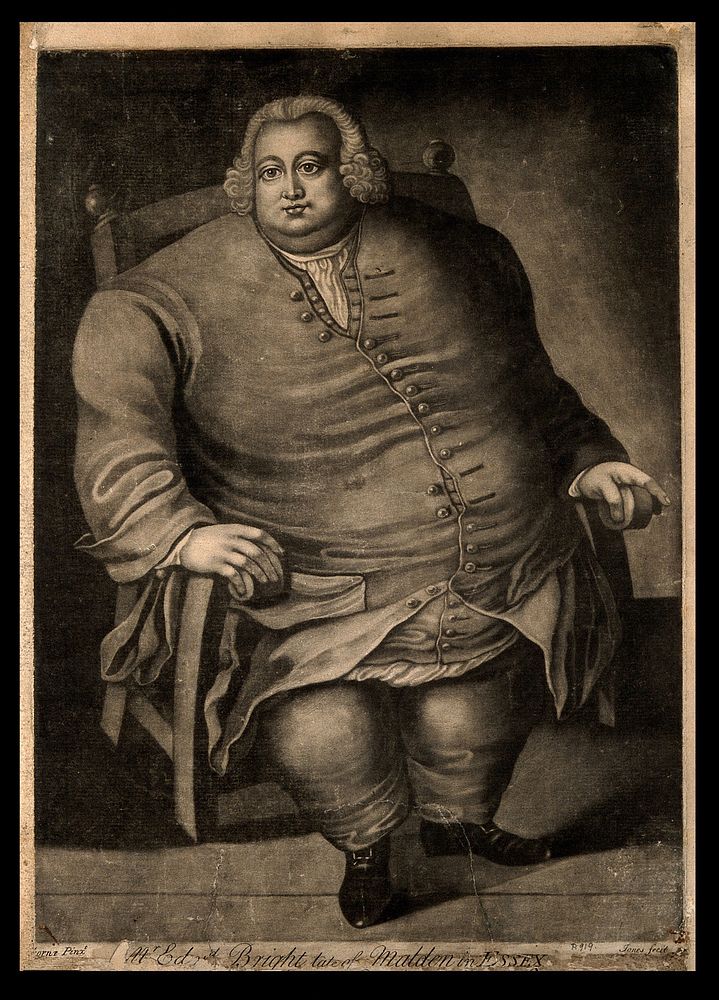 Edward Bright, a man weighing forty three and a half stone. Mezzotint by Jones after D. Ogbourne.