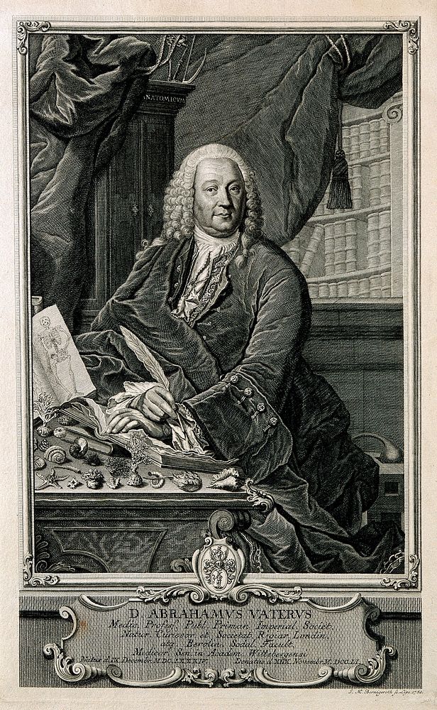 Abraham Vater. Line engraving by J. M. Bernigeroth, 1752.