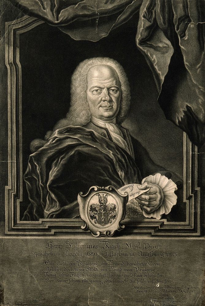 Johannes Koch. Mezzotint by G. Bodenehr after M. Schmid, 1740.