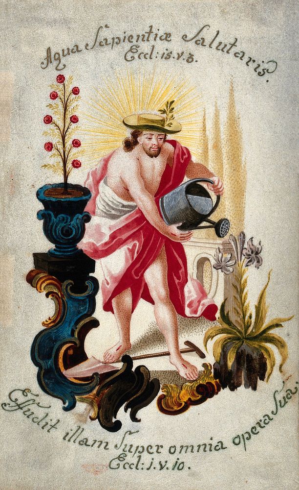 Christ as a gardener. Gouache.