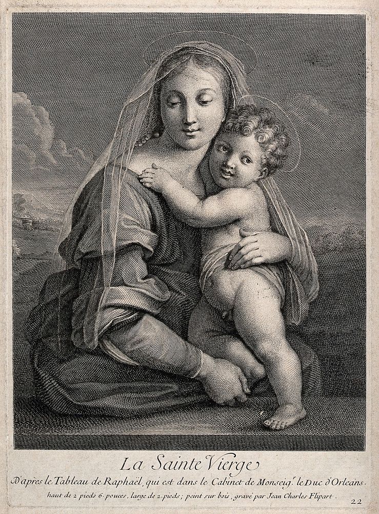 Saint Mary (the Blessed Virgin) with the Christ Child. Engraving by J.C. Flipart after Raphael.