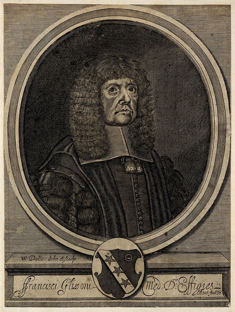 Francis Glisson. Line engraving by W. Dolle, 1672, after W. Faithorne.