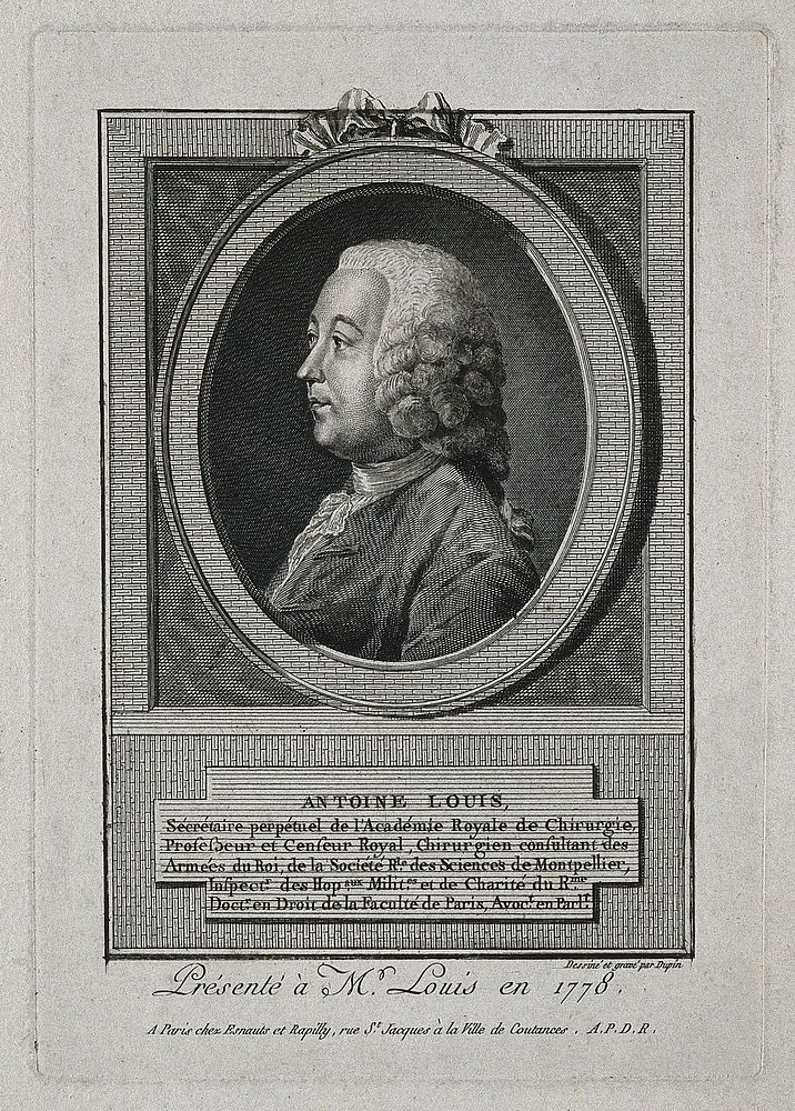 Antoine Louis. Line engraving by N. Dupin, 1778, after himself.