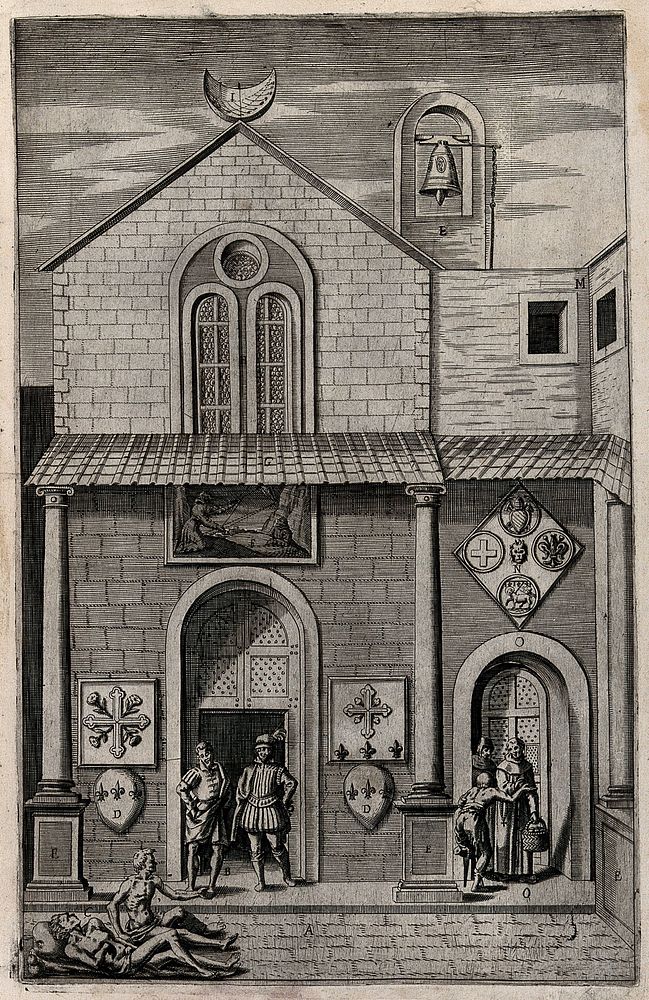 The front of the smaller church and the main entrance of the monastery of Mount Verna. Engraving attributed to D. Falcini…