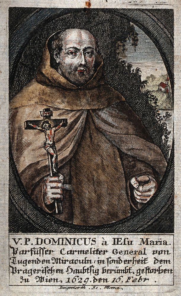 Father Dominic à Jesu Maria of the Carmelite order. Coloured engraving by F.X. Jungwierth.