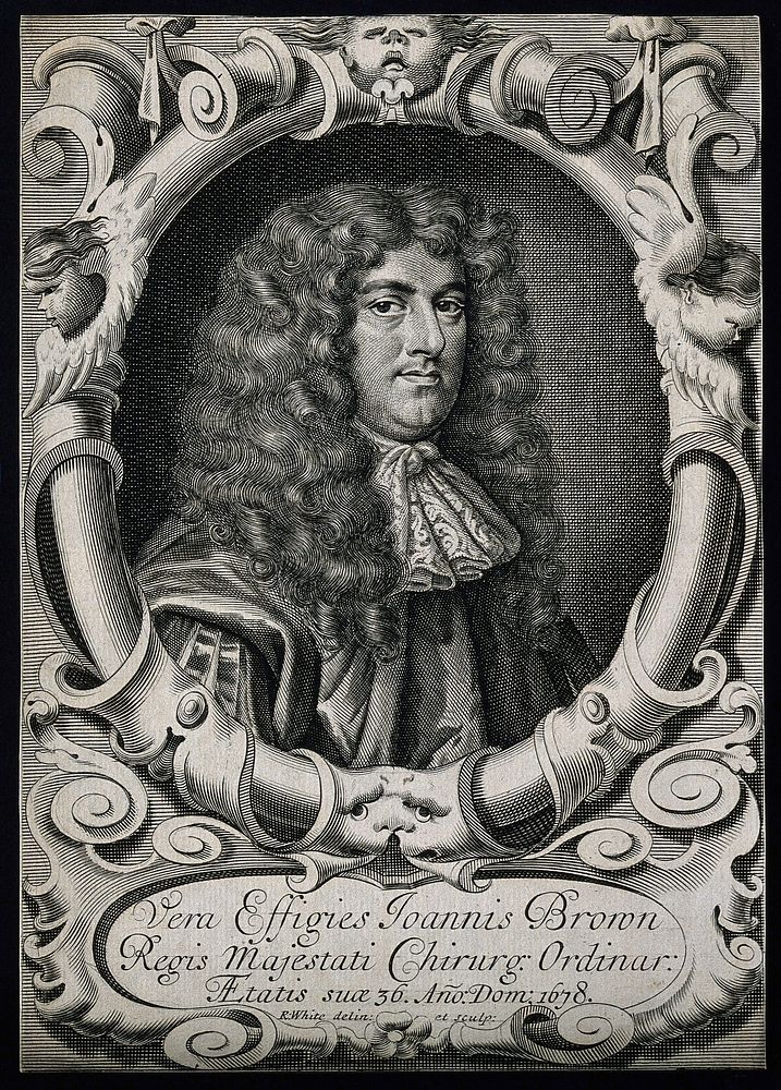 John Browne. Line engraving by R. White after himself, 1678.