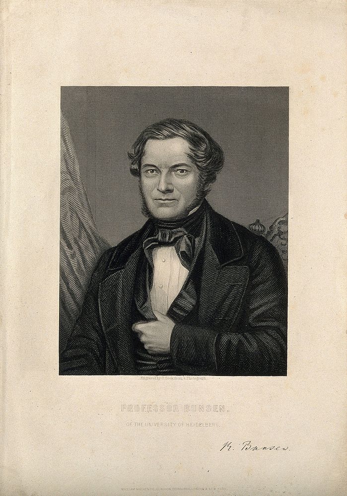 Robert Wilhelm Eberhard Bunsen. Line engraving by C. Cook.