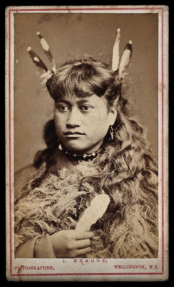 A young Maori woman. Photograph by J. Bragge, 18--.