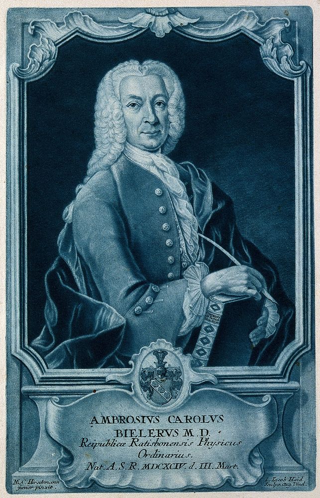 Ambrosius Carolus Bieler. Mezzotint by J. J. Haid after M. C. Hirschmann.