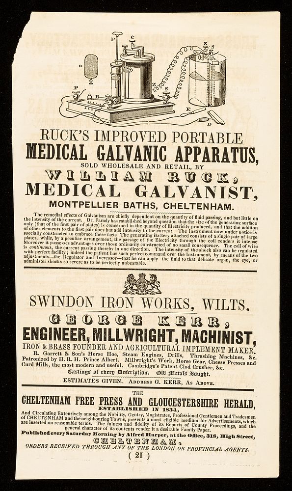 Ruck's improved portable medical galvanic apparatus : sold wholesale and retail / by William Ruck.