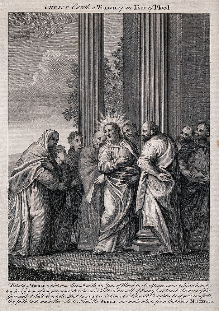 Christ cures a woman with a haemorrhage. Etching, 17--.