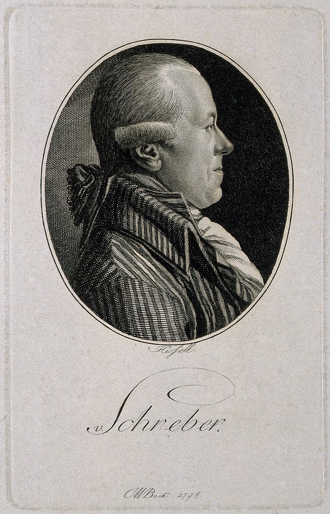 Johan Christian Daniel von Schreber. Stipple engraving by C. W. Bock, 1794, after L.H. Hessell.