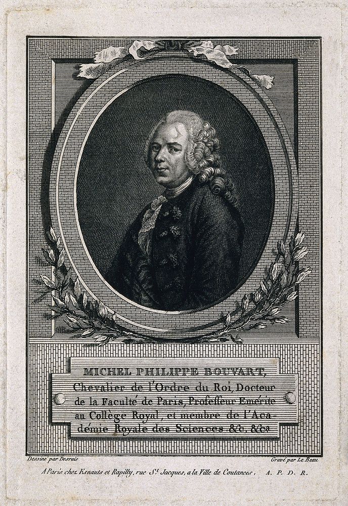 Michel Philippe Bouvart. Line engraving by P.A. Le Beau after C.-L. Desrais.