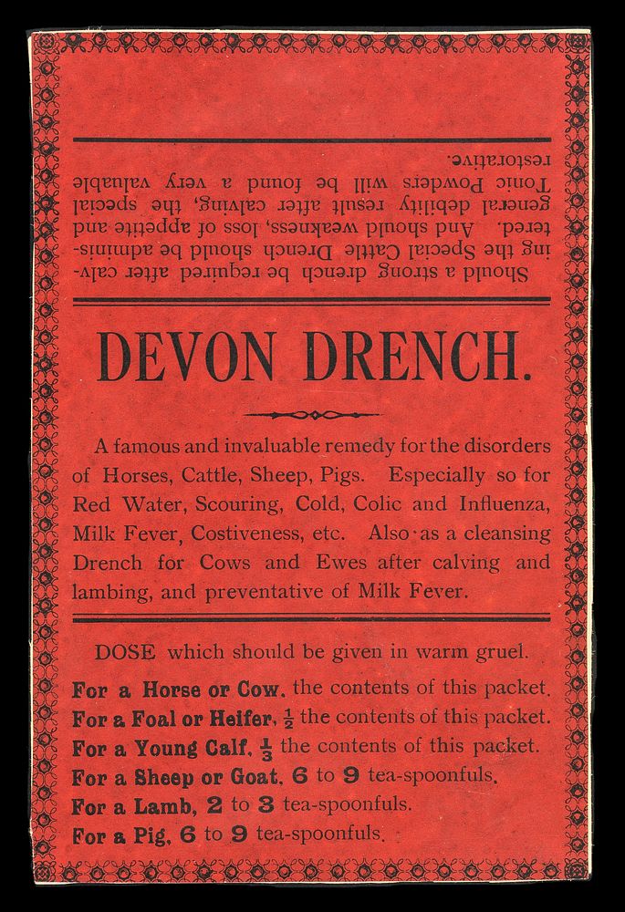 Devon drench : a famous and invaluable remedy for the disorders of horses, cattle, sheep, pigs : Especially so for red…