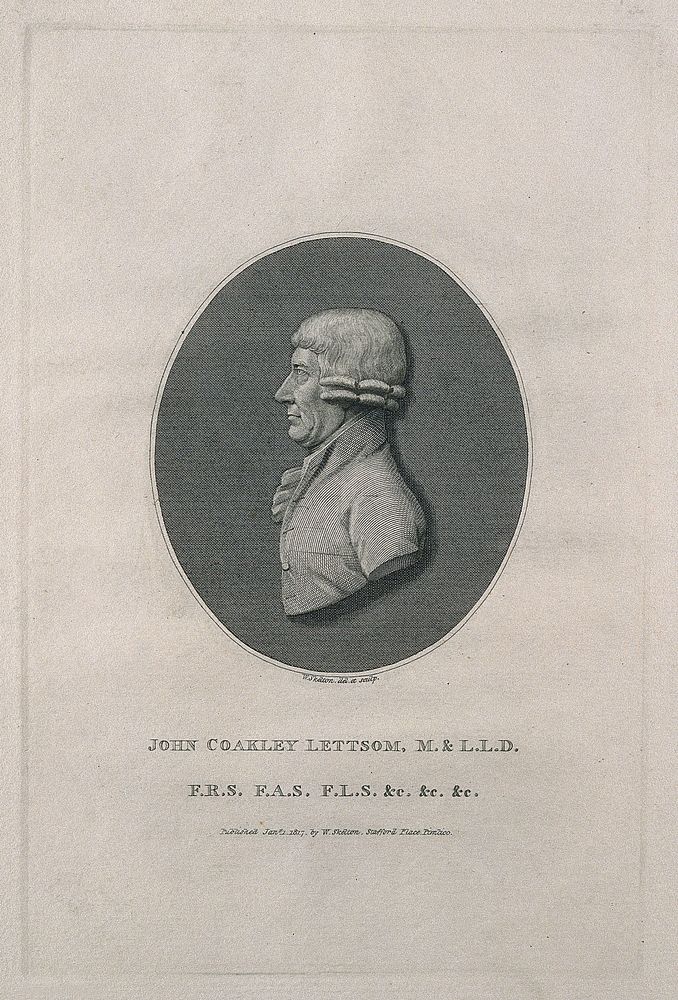 John Coakley Lettsom. Stipple engraving by W. Skelton, 1817, after himself.