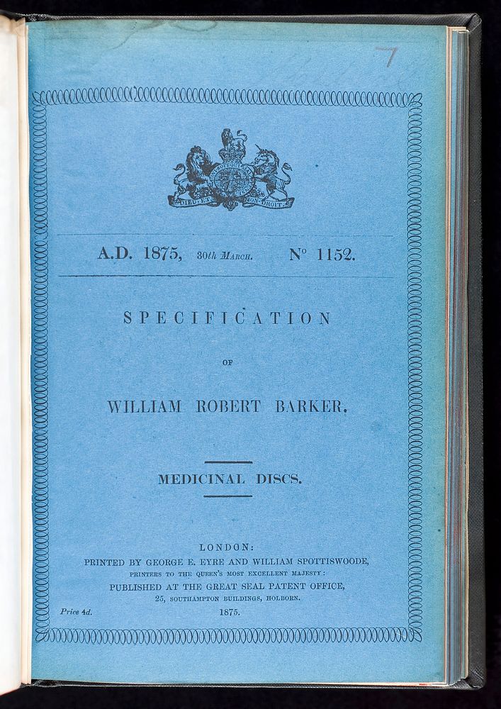 Specification of William Robert Barker : medicinal discs.
