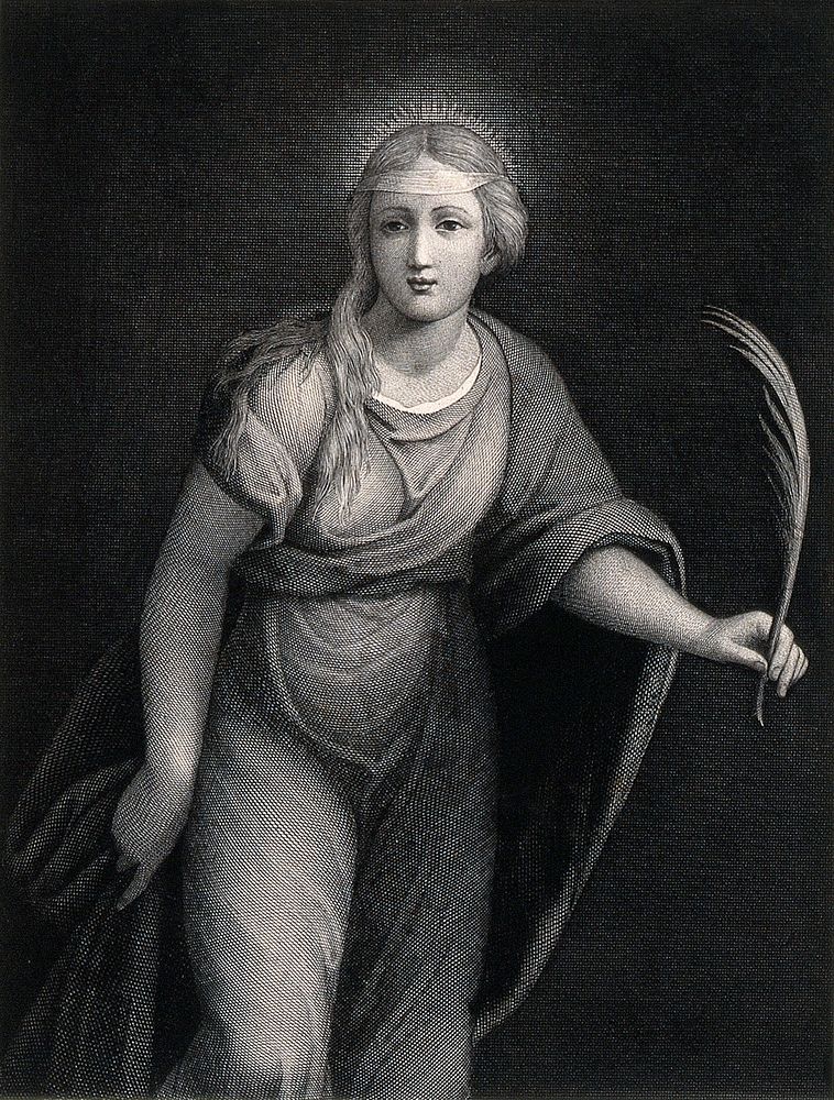 Saint Margaret. Line engraving by P.G. Metzmacher after Raphael.
