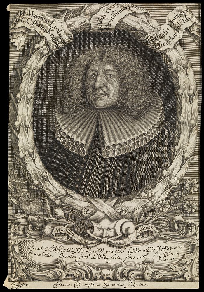 Martin Limburger. Line engraving by J.C. Sartorius, 1692, after C. Eimmart.