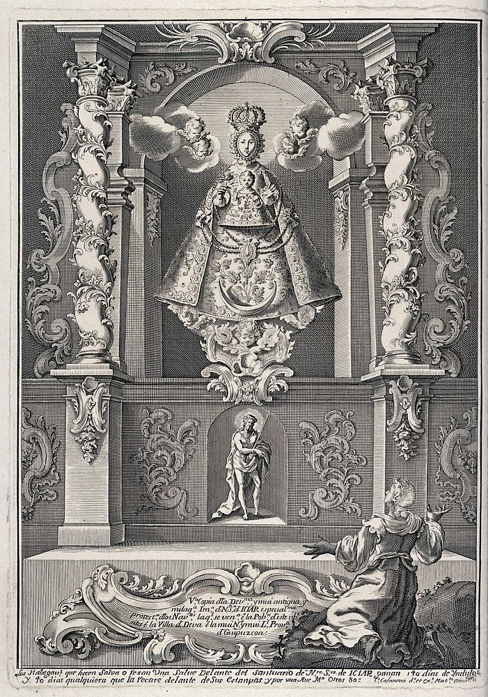 The Virgin of Iciar at Deva. Etching by C. Casanova, 1741.