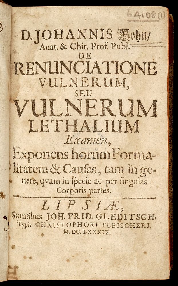 Title page of Bohn's De renunciatione vulnerum,