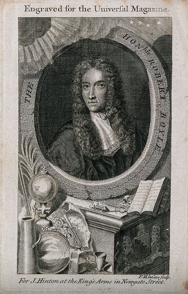 Robert Boyle. Line engraving by F.M. La Cave after J. Kerseboom.
