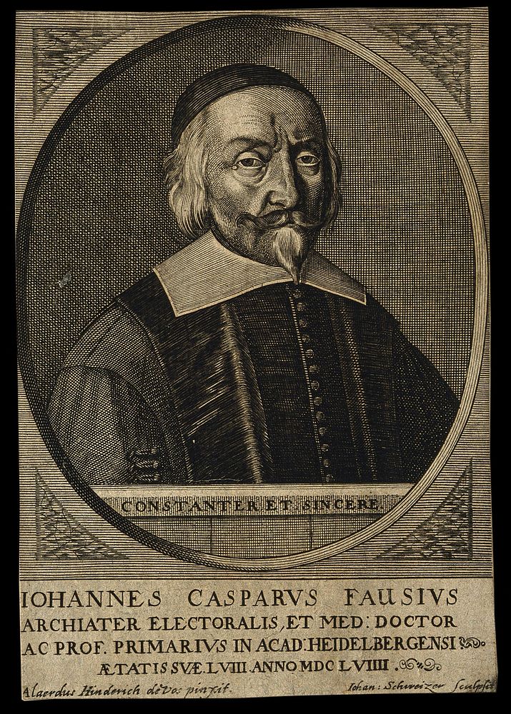 Johannes Casparus Fausius. Line engraving by J. Schweizer after A. H. de Vos, 1659.