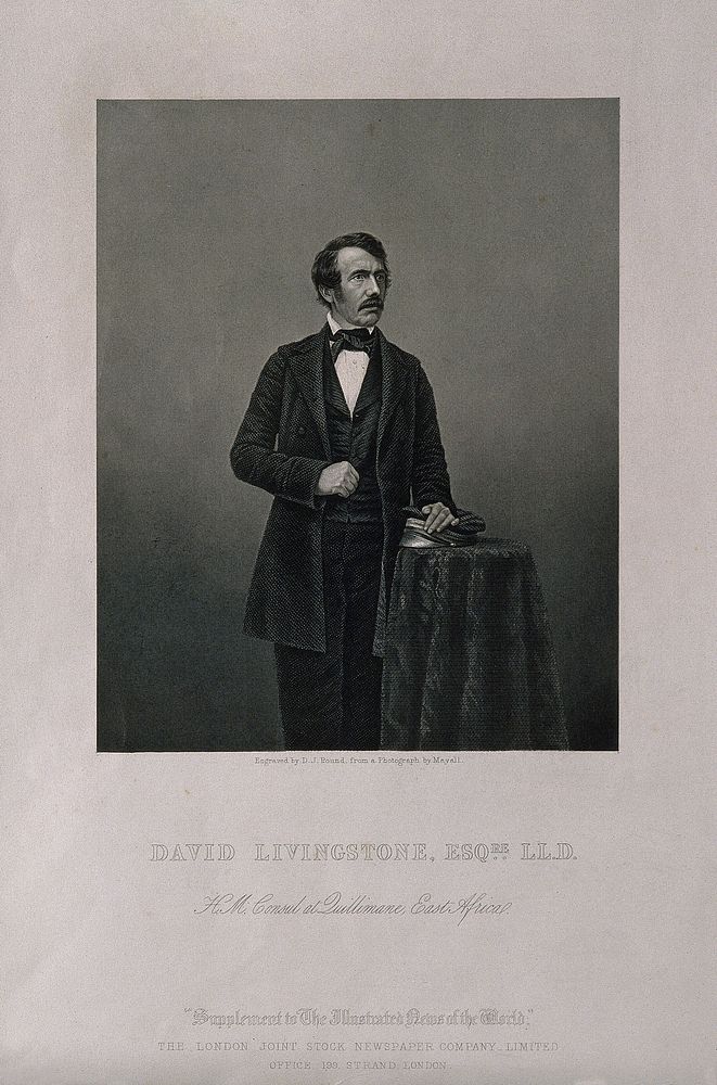 David Livingstone. Stipple engraving by D. J. Pound, 1858, after J. Mayall.