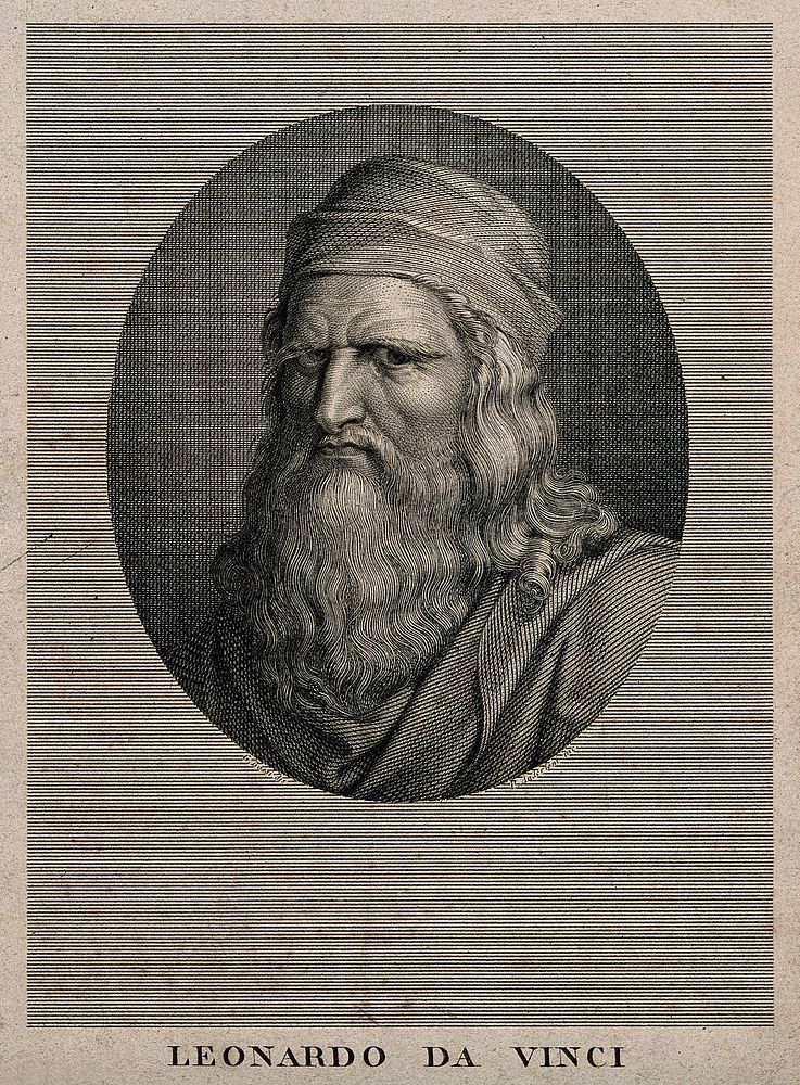 Leonardo da Vinci. Line engraving by P. Anderloni after G. Bossi.