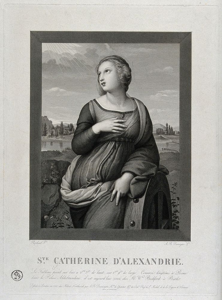 Saint Catherine of Alexandria. Line engraving by A.B. Desnoyers, 1823, after Raphael.