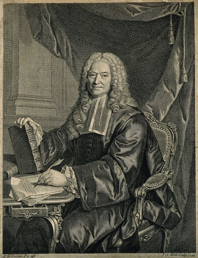 François Chicoyneau. Line engraving by J. G. Wille, 1744, after P. Le Sueur.