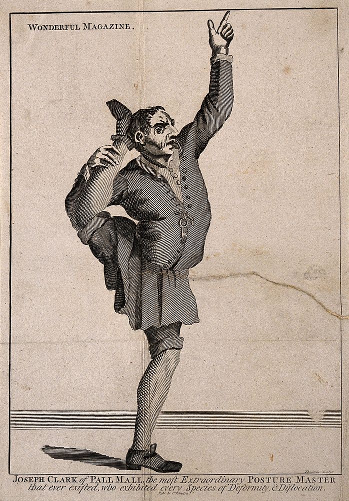 Joseph Clark, a contortionist. Line engraving by Thornton.
