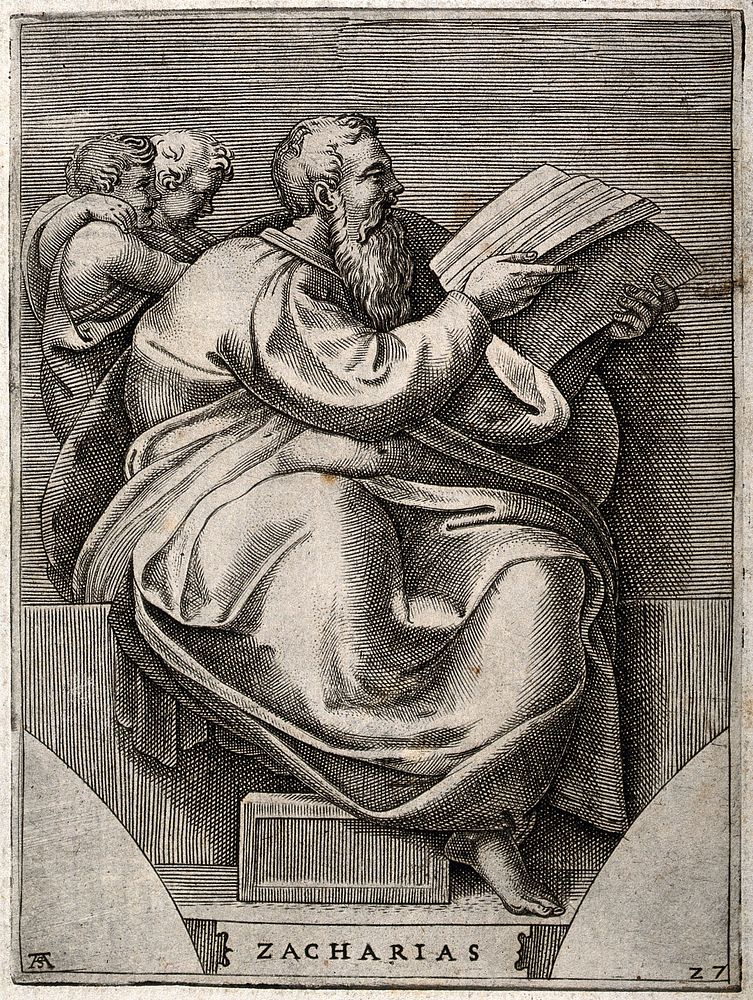 The prophet Zachariah. Engraving by A. Scultori after Michelangelo.