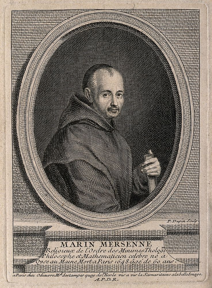 Marin Mersenne. Line engraving by P. Dupin, 1735.