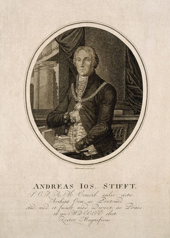 Andreas Joseph, Freiherr von Stifft. Stipple engraving by C. Weinrauch after himself.