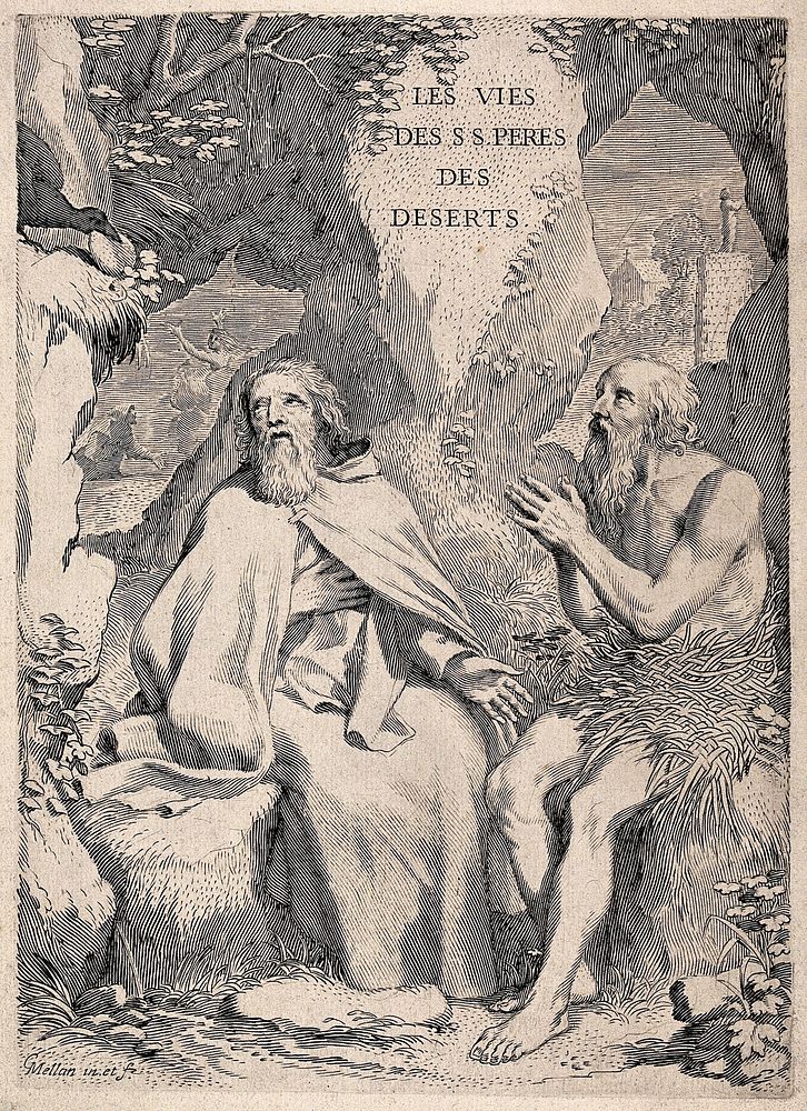 Saint Antony the Great and Saint Paul the Hermit. Engraving by C. Mellan.