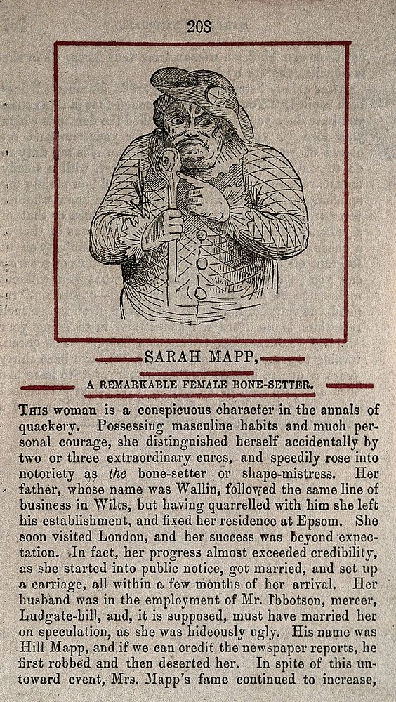 Sarah Mapp. Wood engraving after W. Hogarth.